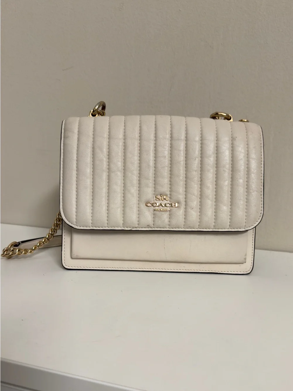 Coach White Quilted Leather Crossbody with Gold Chain
